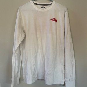 The North Face Large White Long Sleeve T-shirt with Red Lettering